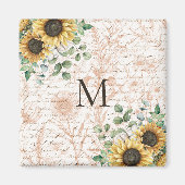 モノグラムのヴィンテージ素朴ひまわり マグネット (正面)