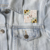 モノグラムのヴィンテージ素朴ひまわり 缶バッジ (インサイチュ)