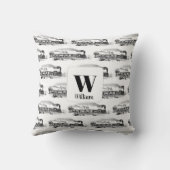 モノグラムのヴィンテージ蒸気列車パターン クッション (裏面)