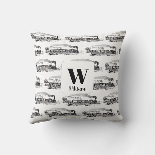 モノグラムのヴィンテージ蒸気列車パターン クッション (裏面)