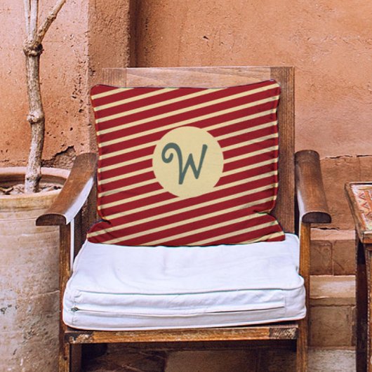 モノグラムのヴィンテージ金ゴールドと赤いパタストライプーン クッション