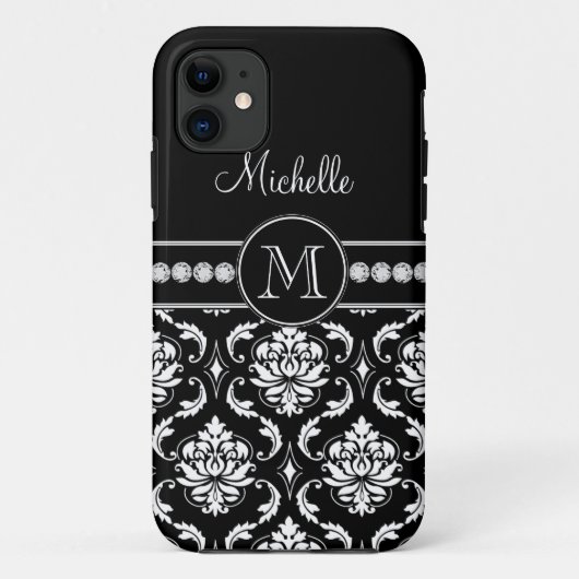 モノグラムの一流の白黒のダマスク織のiPhone 5の場合 Case-Mate iPhoneケース (裏面)