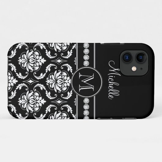 モノグラムの一流の白黒のダマスク織のiPhone 5の場合 Case-Mate iPhoneケース (裏面(横))
