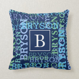 モノグラムの一流の集りの青 クッション