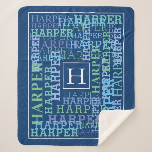 モノグラムの一流の雲の青 シェルパブランケット (正面)