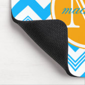 モノグラムの一流の青く白いシェブロンパターン マウスパッド (コーナー)