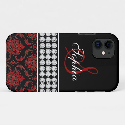 モノグラムの一流の黒く赤いダマスク織のiPhone 5の箱 Case-Mate iPhoneケース (裏面(横))