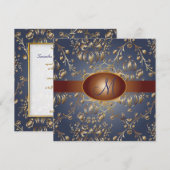 モノグラムの偽銅ダマスク/ネイビーブルー 招待状 (正面/裏面)