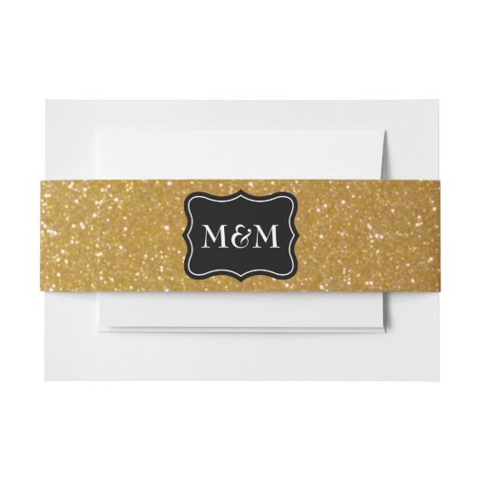 モノグラムの光沢がある金ゴールドのグリッターの封筒の腹バンド 招待状ベリーバンド (正面例)
