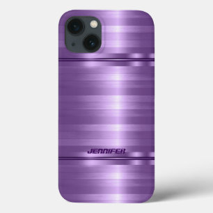 モノグラムの入った光沢のあるメタリックパープルのストライプ iPhoneケース iPhone 13ケース