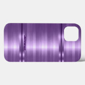モノグラムの入った光沢のあるメタリックパープルのストライプ iPhoneケース Case-Mate iPhoneケース (裏面 (横))