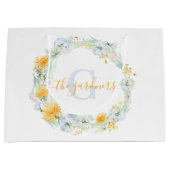 モノグラムの入った水彩のタンポポのギフトバッグ ラージペーパーバッグ (正面)