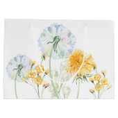 モノグラムの入った水彩のタンポポのギフトバッグ ラージペーパーバッグ (裏面)