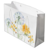 モノグラムの入った水彩のタンポポのギフトバッグ ラージペーパーバッグ (裏面アングル)