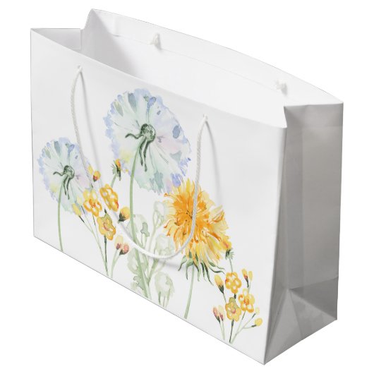 モノグラムの入った水彩のタンポポのギフトバッグ ラージペーパーバッグ (裏面アングル)