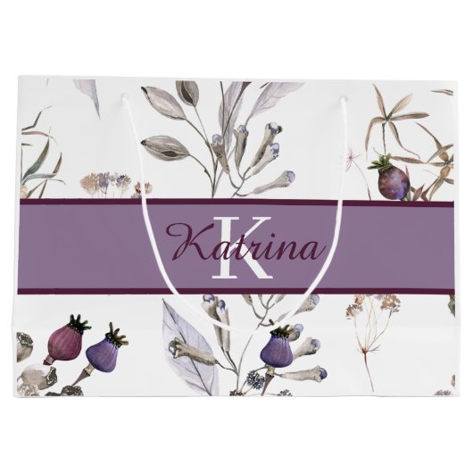 モノグラムの入った水彩花柄ギフトバッグ ラージペーパーバッグ (裏面)