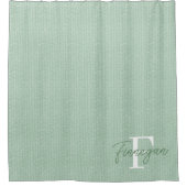 モノグラムの入った緑のシャワーカーテン シャワーカーテン (正面)