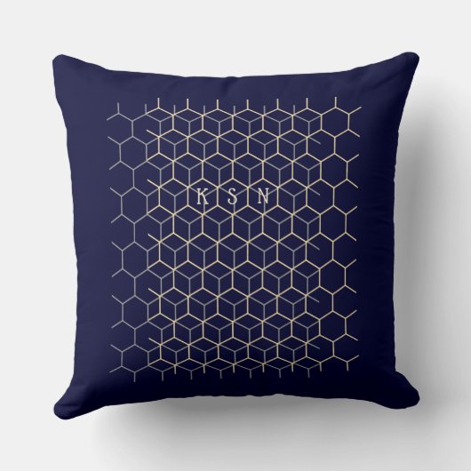 モノグラムの六角形の模様の濃い青色のオタクのイニシャル クッション (裏面)