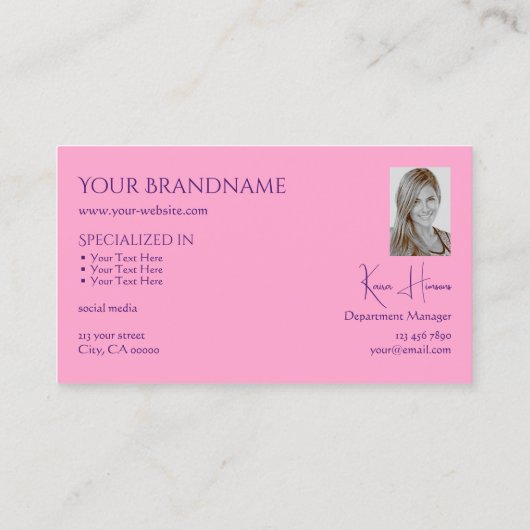 モノグラムの写真と宝石と淡いピンク 名刺 (裏面)