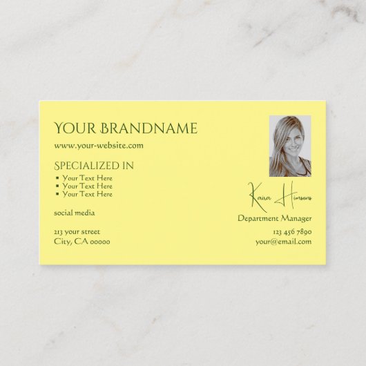 モノグラムの写真と宝石と淡い黄色 名刺 (裏面)