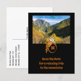 モノグラムの卵の写真に巣を作る愛らしい英国フクロウ インビテーションポストカード