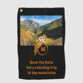 モノグラムの卵の写真に巣を作る愛らしい英国フクロウ ゴルフタオル