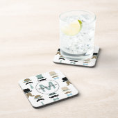 モノグラムの口ひげと帽子のパターン コースター (右側)