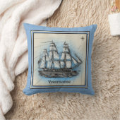 モノグラムの古い船のヴィンテージの青く航海のなコンパス クッション (ブランケット)