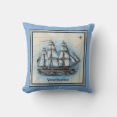 モノグラムの古い船のヴィンテージの青く航海のなコンパス クッション (正面)