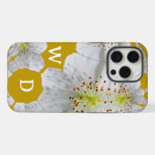 モノグラムの可愛いエレガントフローラアートオレンジイエロー iPhoneケース (裏面横)