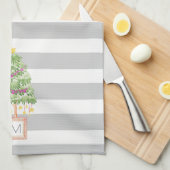 モノグラムの台所が付いているかわいく小さいクリスマスツリー キッチンタオル (四つ折り)