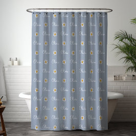 モノグラムの名前をカスタムする白デイジー花柄 シャワーカーテン