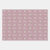 モノグラムの名前をカスタムする白デイジー花柄 ラッピングペーパーシート (正面3)