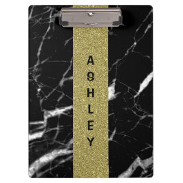 モノグラムの名前をカスタムする黒大理石と金ゴールド クリップボード