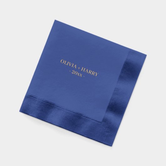 モノグラムの名前シンプルエレガントな結婚式 | ネイビー金ゴールド 箔ナプキン (左)