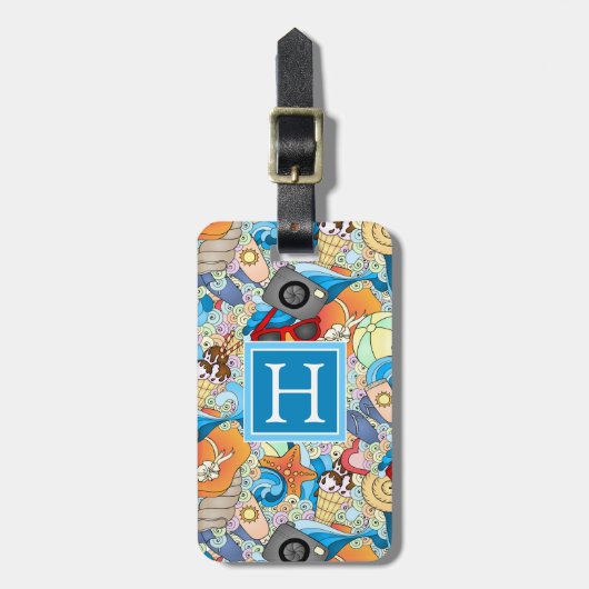 モノグラムの夏のおもしろいパターン ラゲッジタグ (正面縦)