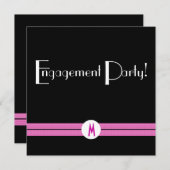 モノグラムの婚約パーティの白黒のピンクDeco 招待状 (正面/裏面)