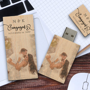 モノグラムの婚約日と写真USB ウッドUSBフラッシュドライブ