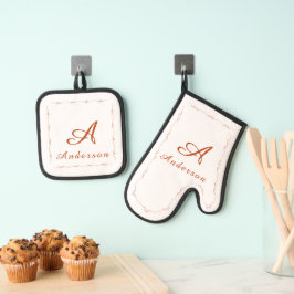 モノグラムの家族の名前  鍋つかみ&鍋敷きセット