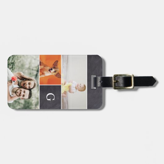 モノグラムの家族写真のコラージュ ラゲッジタグ (正面横)