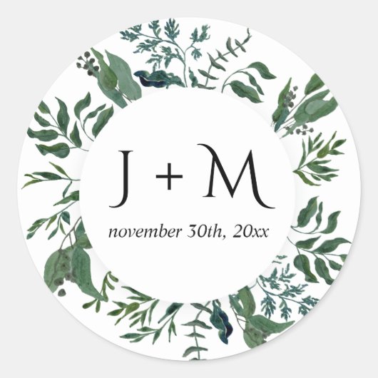 モノグラムの封筒用シールエメラルドフォレストリーフ ラウンドシール (正面)