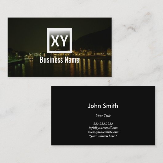 モノグラムの川夜眺めの写真撮影 名刺 (正面/裏面)