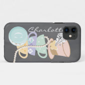 モノグラムの帽子屋のティーカップおよび帽子 Case-Mate iPhoneケース (裏面(横))