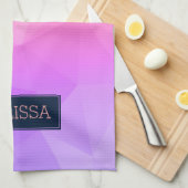 モノグラムの幾何モダンパターン紫とピンク キッチンタオル (四つ折り)