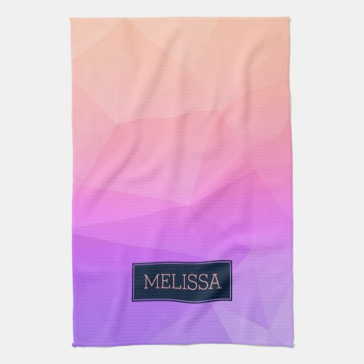 モノグラムの幾何モダンパターン紫とピンク キッチンタオル (縦)