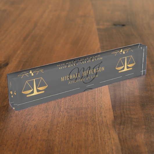モノグラムの弁護士-黒および金ゴールド デスクネームプレート (側面)