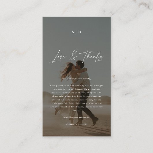 モノグラムの愛感謝していとの結婚写真オーバーレイ プレイスカード (正面)