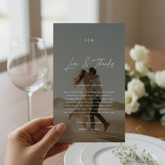 モノグラムの愛感謝していとの結婚写真オーバーレイ プレイスカード