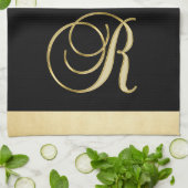 モノグラムの手紙のイニシャルRの金ゴールドの黒色の台所 キッチンタオル (折り畳み)