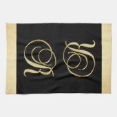 モノグラムの手紙のイニシャルRの金ゴールドの黒色の台所 キッチンタオル (横)